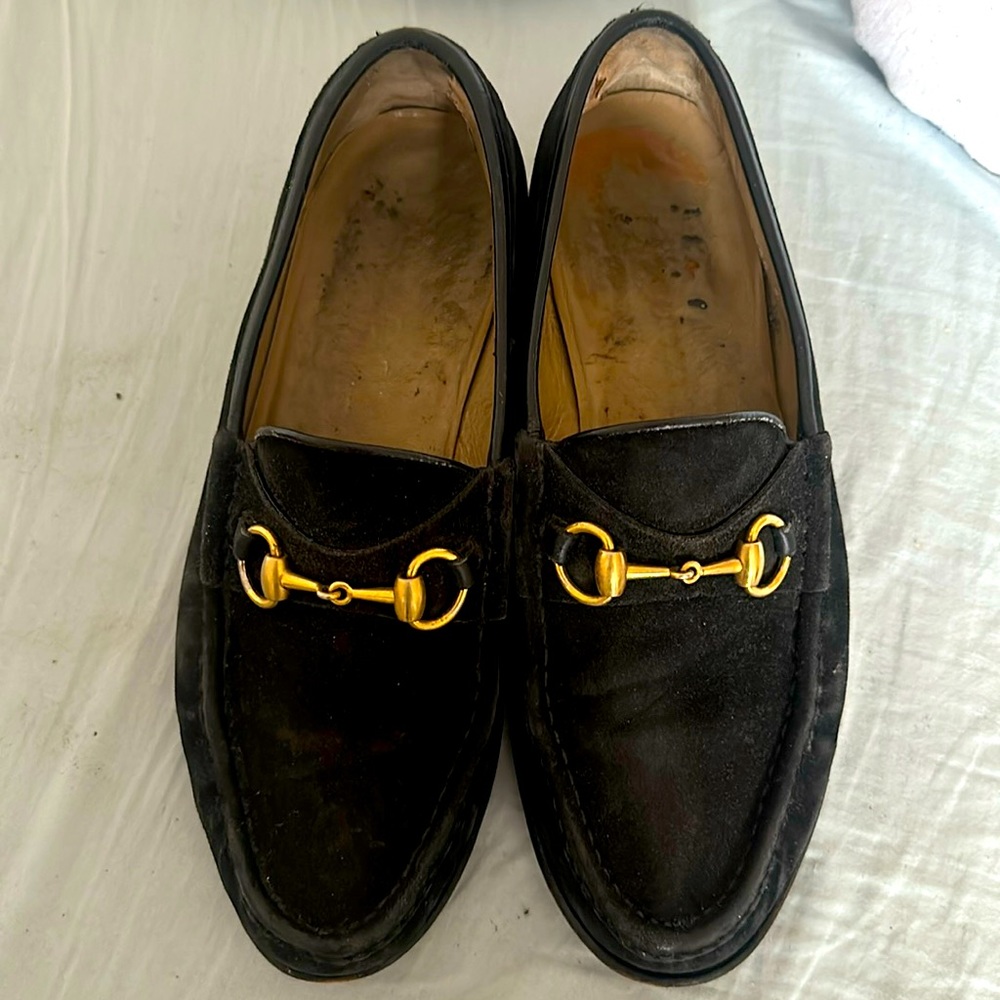 Gucci classic black suede bit loafer slip-ons